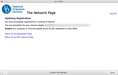 macOS Wi-Fi Screen Capture - Registration Successful