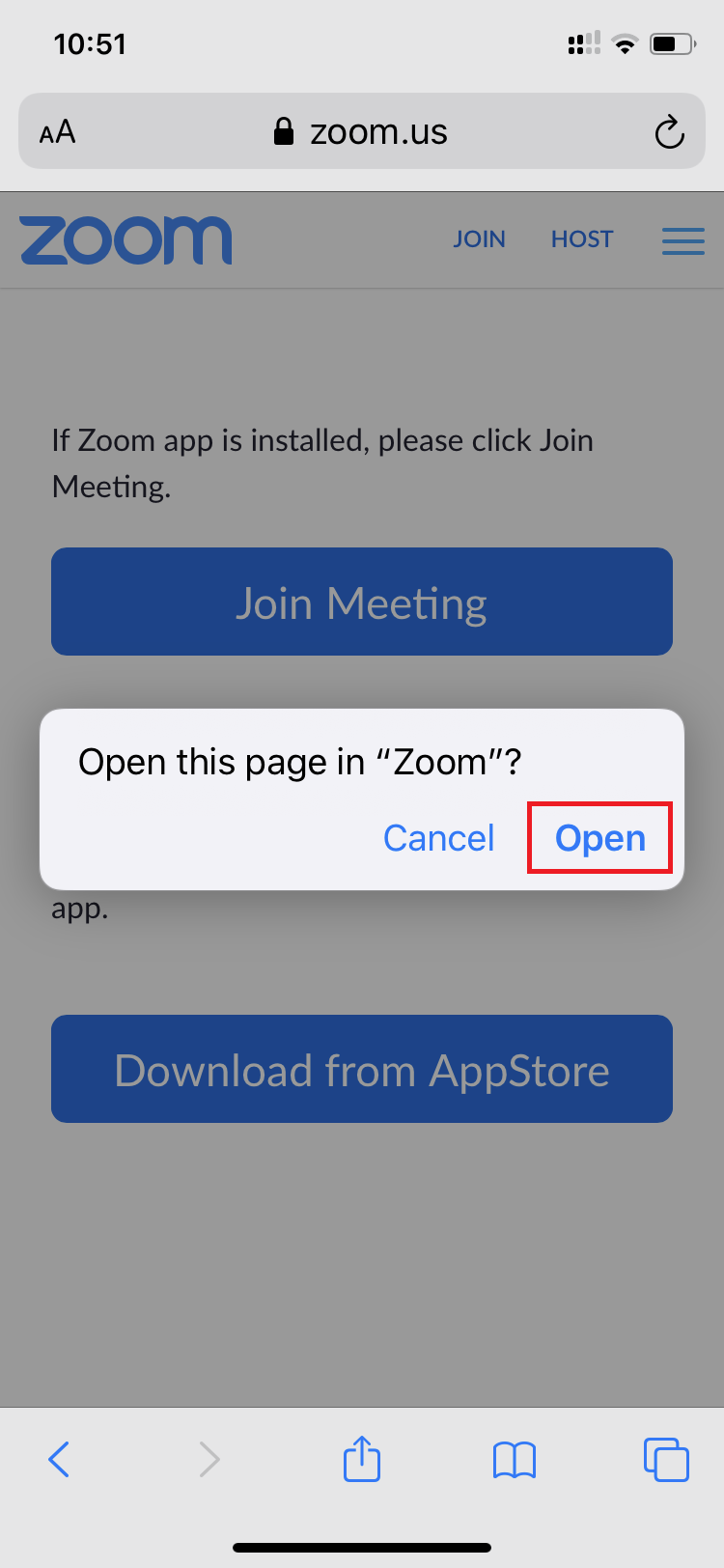 Zoom Mobile Test Open App