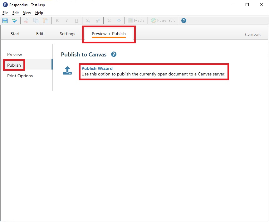 Respondus 4.0 - Preview and Publish Screen Capture